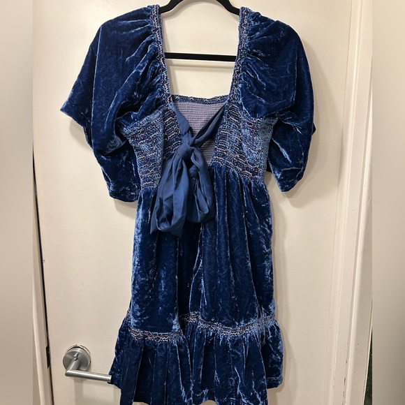 NWT Free People Shaded Lake Blue Velvet Dress - Picture 4 of 5